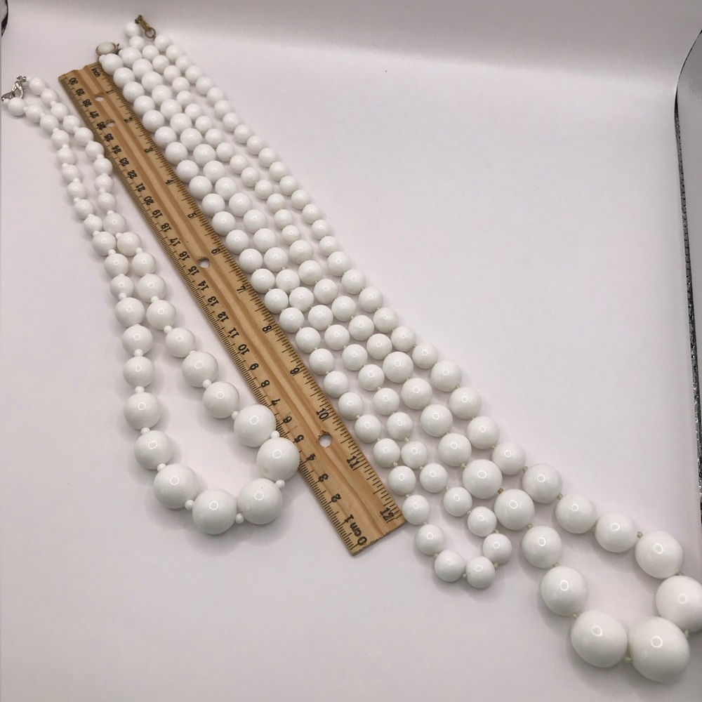 3 Elegant White Acrylic Beaded Layering Necklaces - Picture 8 of 12